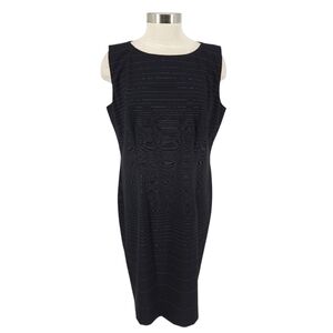 Hugo Boss Dinoma Sheath Dress Wool Navy Blue Stripe Sleeveless Zip 14
